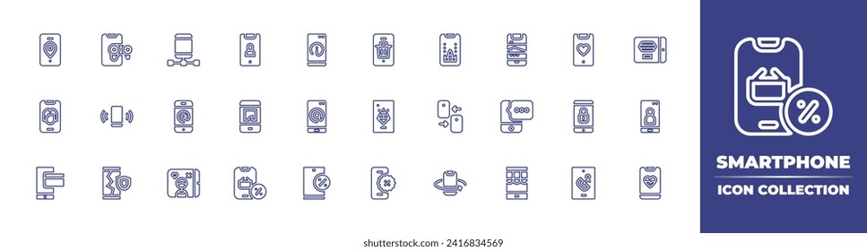 Smartphone line icon collection. Editable stroke. Vector illustration. Containing mobile game, smartphone, mobile banking, phone, smartphones, mobile service, responsive, social media.