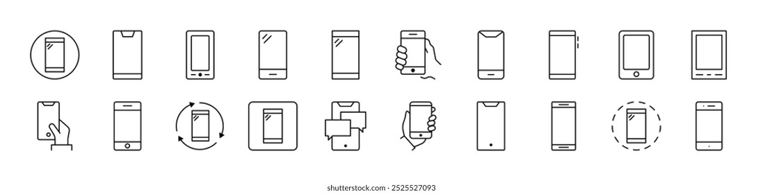 Colección de icono de línea de teléfono inteligente. Trazo Editable. Pictograma lineal minimalista para el diseño de tarjetas, App, Anuncios, publicaciones