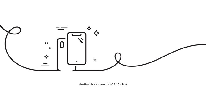 Icono de línea de Smartphone. Una línea continua con curl. Señal de cobertura de teléfono. Símbolo de dispositivo móvil. Banda de contorno simple de Smartphone. Patrón de curva de bucle. Vector