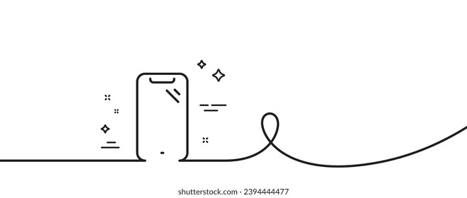 Smartphone line icon. Continuous one line with curl. Phone sign. Mobile device symbol. Smartphone single outline ribbon. Loop curve pattern. Vector