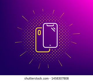 Smartphone line icon. Halftone pattern. Phone cover sign. Mobile device symbol. Gradient background. Smartphone line icon. Yellow halftone pattern. Vector