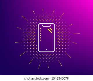 Smartphone line icon. Halftone pattern. Phone sign. Mobile device symbol. Gradient background. Smartphone line icon. Yellow halftone pattern. Vector