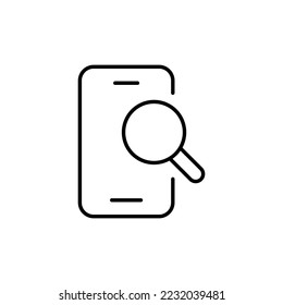 Smartphone line icon. Phone, sensor, gadgets, applications, memory, games, internet, search, magnifier, detection, inventions. Technology concept. Vector black line icon on white background