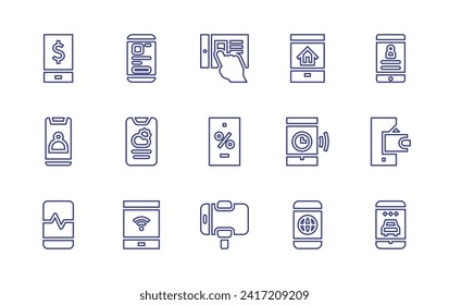 Smartphone line icon set. Editable stroke. Vector illustration. Containing mobile phone, smartphone, mobile banking, mobile app, ipad, phone, selfie stick.