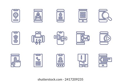 Smartphone line icon set. Editable stroke. Vector illustration. Containing smartphone, app, chat, videocall, news, mail, information.