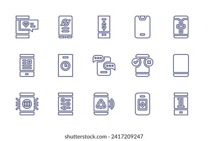 Smartphone line icon set. Editable stroke. Vector illustration. Containing smartphone, mobile, mobile phone, dollar, chat, nanotechnology.
