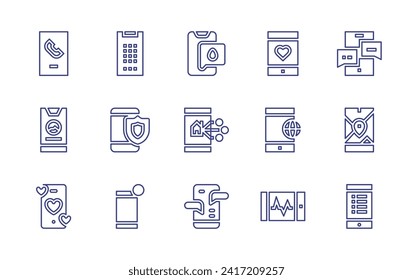 Smartphone line icon set. Editable stroke. Vector illustration. Containing smartphone, mobile chat, mobile map, mobile phone, mobile, easter, control, chat.