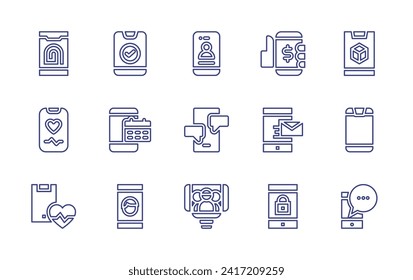 Smartphone line icon set. Editable stroke. Vector illustration. Containing smartphone, mobile, videocall, chatting, selfies.