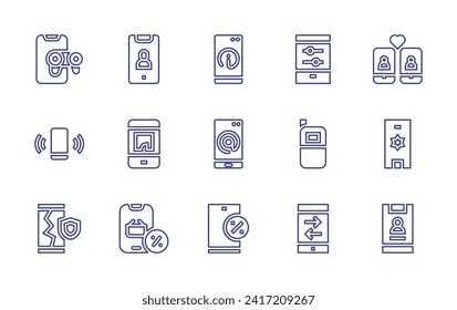 Smartphone line icon set. Editable stroke. Vector illustration. Containing mobile game, smartphone, mobile phone, smartphones, mobile, information, email, discount.