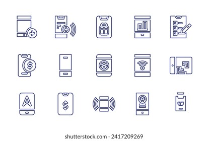 Smartphone line icon set. Editable stroke. Vector illustration. Containing smartphone, mobile game, mobile phone, mobile payment, mobile banking, gift, football, call.