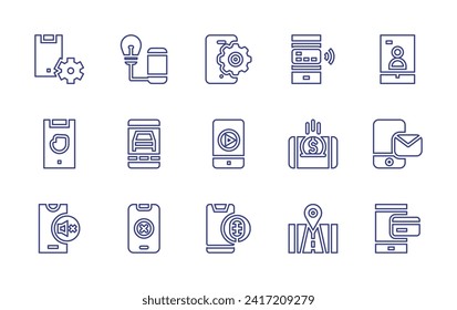 Smartphone line icon set. Editable stroke. Vector illustration. Containing smartphone, mobile phone, mobile, payment method, phone, video call, email, remote control, online payment, cancel.