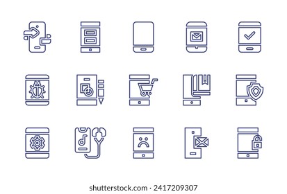 Smartphone line icon set. Editable stroke. Vector illustration. Containing smartphone, flip, bug, tablet, phone, email.
