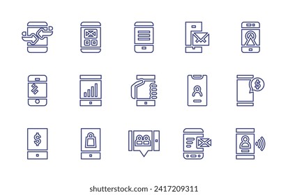 Smartphone line icon set. Editable stroke. Vector illustration. Containing smartphone, cellphone, update, iphone, phone, send, video call, emails.