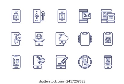 Smartphone line icon set. Editable stroke. Vector illustration. Containing smartphone, phone, gps, browser, vibration, apps, tablet, no phone.