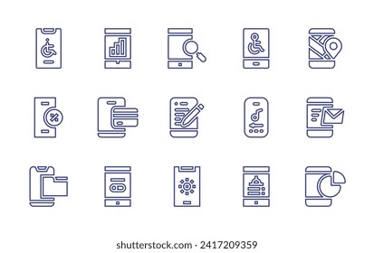 Juego de iconos de línea de Smartphone. Trazo editable. Ilustración vectorial. Con smartphone, pago por smartphone, red móvil.