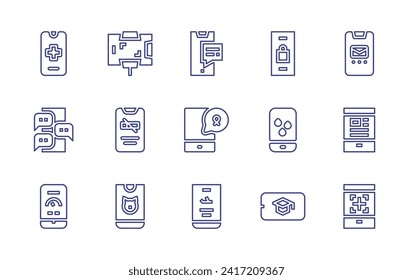 Juego de iconos de línea de Smartphone. Trazo editable. Ilustración vectorial. Con smartphone, teléfono móvil, tienda de móviles, móvil.