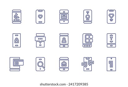 Smartphone line icon set. Editable stroke. Vector illustration. Containing smartphone, mobile phone, message, user, home automation.