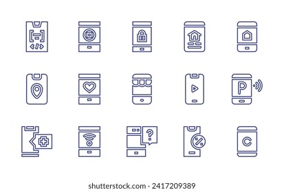 Smartphone line icon set. Editable stroke. Vector illustration. Containing smartphone, mobile phone, padlock, online shop, question.