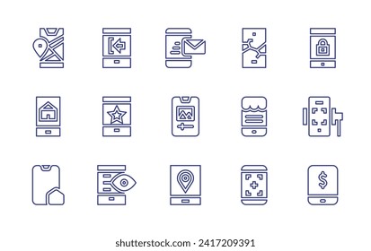 Smartphone line icon set. Editable stroke. Vector illustration. Containing smartphone, mobile phone, mobile app, mail, photo editing, gps.