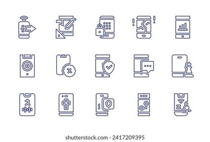 Smartphone line icon set. Editable stroke. Vector illustration. Containing mobile app, smartphone, mobile phone, broken smartphone, secure, gps, password.