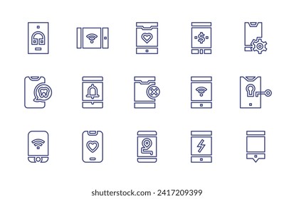 Smartphone line icon set. Editable stroke. Vector illustration. Containing smartphone, mobile phone, mobile security, dating app, no phone, gps.