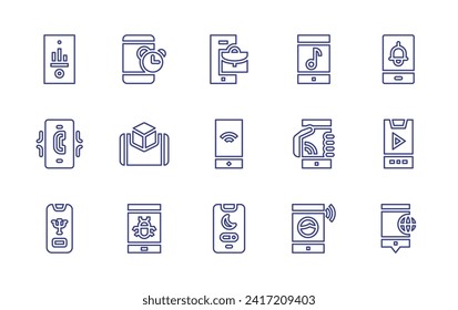 Smartphone line icon set. Editable stroke. Vector illustration. Containing smartphone, search, wifi, sleep mode.