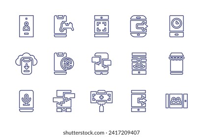 Smartphone line icon set. Editable stroke. Vector illustration. Containing smartphone, mobile marketing, mobile phone, photo, conversation, selfie.