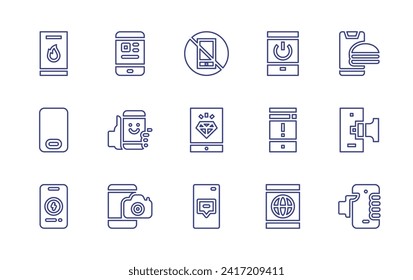 Symbol für Smartphone-Linie gesetzt. Bearbeitbarer Strich. Vektorgrafik. Mit Handy, Smartphone, Mobile Marketing, Handy, kein Telefon, Luxus-Shop, Chat.
