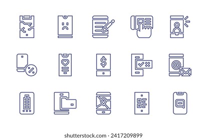 Smartphone line icon set. Editable stroke. Vector illustration. Containing smartphone, mobile, mobile phone, selfie, email, speech bubble.