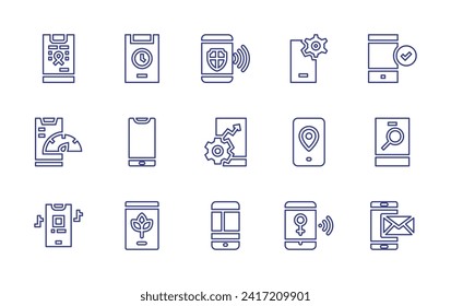 Smartphone line icon set. Editable stroke. Vector illustration. Containing smartphone, mobile, online payment, seo, mail.