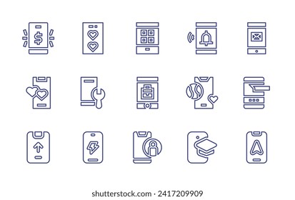 Smartphone line icon set. Editable stroke. Vector illustration. Containing mobile, smartphone, email, chat, navigation.