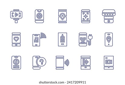 Smartphone line icon set. Editable stroke. Vector illustration. Containing video recording, like, smartphone, mobile location, mobile phone, online store, gps, video player.