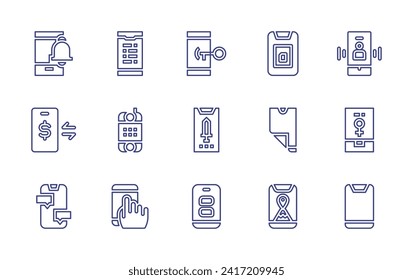 Symbol für Smartphone-Linie gesetzt. Bearbeitbarer Strich. Vektorgrafik. Mit Mobiltelefon, Handyschutz, Handyspiel, Smartphone, Smartphone, Smartphone, Benachrichtigung, Online-Banking, Chat.