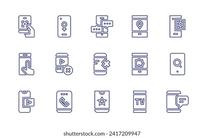 Smartphone line icon set. Editable stroke. Vector illustration. Containing qr code, touch, smartphone, no mobile, mobile phone, search engine, sms.