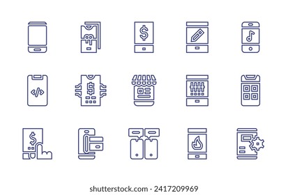 Smartphone line icon set. Editable stroke. Vector illustration. Containing smartphone, mobile game, banking, store, mobile chat, payment, app, apps, tablet.