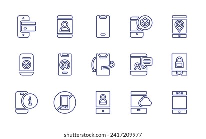 Smartphone line icon set. Editable stroke. Vector illustration. Containing payment, booking, smartphone, mobile, no mobile phone, location, padlock, gps.