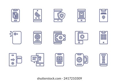Juego de iconos de línea de Smartphone. Trazo editable. Ilustración vectorial. Contiene smartphone, llamadas telefónicas, flash, aplicación móvil, pago móvil, servicio móvil, móvil, aplicación, aplicaciones, dna.