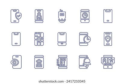 Smartphone line icon set. Editable stroke. Vector illustration. Containing security, smartphone, view, mobile phone, mobile app, handphone, location, translator.
