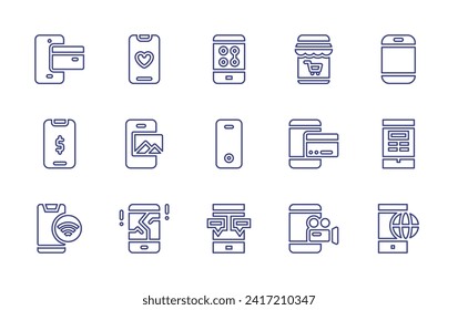 Smartphone line icon set. Editable stroke. Vector illustration. Containing mobile payment, online banking, smartphone, mobile chat, broken smartphone, phone, book, global.