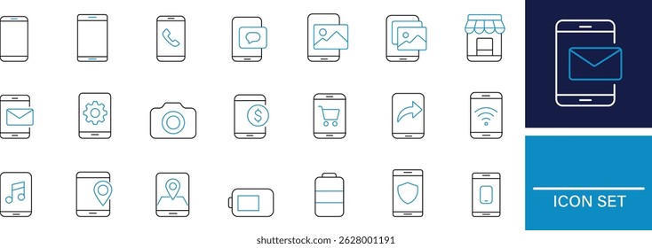 Smartphone line icon set Smartphone, mobile device, screen, call,
