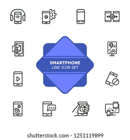 Smartphone line icon set. Settings, navigation, multimedia content. Mobile technology concept. Can be used for topics like app design, phone features