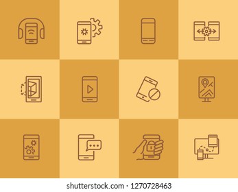 Smartphone line icon set. Settings, navigation, multimedia content. Mobile technology concept. Can be used for topics like app design, phone features