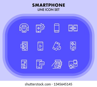 Smartphone line icon set. Settings, navigation, multimedia content. Mobile technology concept. Can be used for topics like app design, phone features