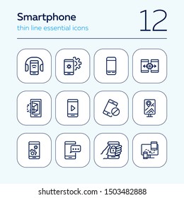 Smartphone line icon set. Settings, navigation, multimedia content. Mobile technology concept. Can be used for topics like app design, phone features