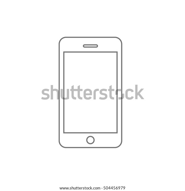 白い背景にスマートフォンの線の輪郭スタイルのベクターイラスト 簡単な携帯電話のスケッチ線画アイコン のベクター画像素材 ロイヤリティフリー