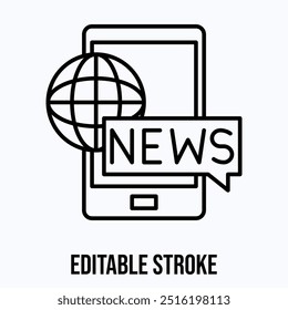 Smartphone Live-Nachrichten-Globus, Vektorsymbol, isoliertes lineales Vektorsymbol.