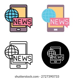 smartphone icono de Vector de globo de noticias en vivo, adecuado para App móviles, App de Web y medios impresos. Múltiples iconos de estilo, 