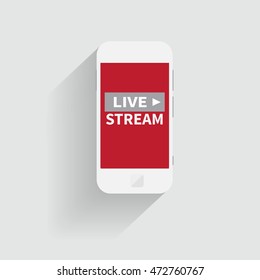 Smartphone and live stream icon concept flat design. Vector illustration