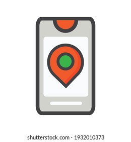 smartphone con ilustración de cuadro de ubicación. ilustración de smartphone. icono de vector. 