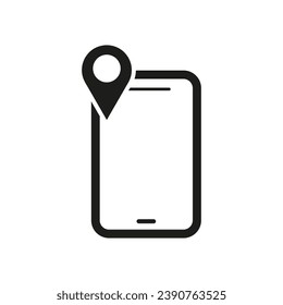 Smartphone with location icon. Navigation map in mobile phone. Pin in phone sign. Vector illustration. EPS 10.